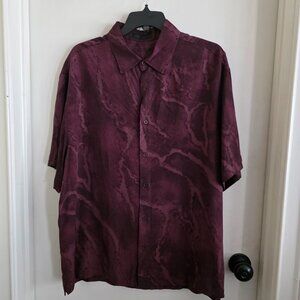 Men’s Burgundy Abstract Print Short Sleeve Button-Up Shirt Size L NWT